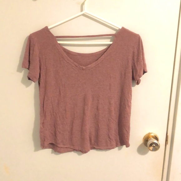 Bundle of 2 Crop Tops: Dynamite Open V-Back T-shirt & Garage Striped Lace Top - Picture 3 of 6